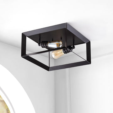 Marfa Square 13" Iron Modern Farmhouse LED Flush Mount - JONATHAN Y